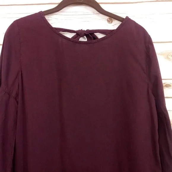 Anthro Cloth & Stone Bell Sleeved Dress Burgundy - Picture 4 of 8